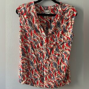 NIC+ZOE Red and Blue Patterned Blouse